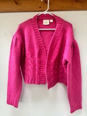 Anthropologie Hot Pink Cable-Knit Open Cardigan